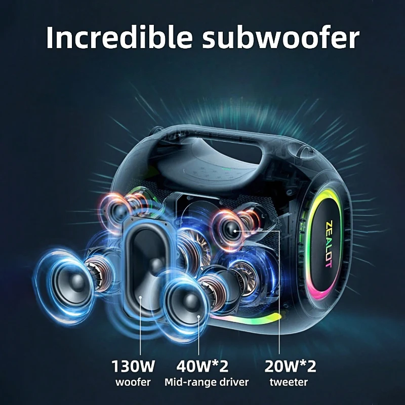 ZEALOT ZE21 Wireless Speaker 250W Outdoor Portable with RGB Color