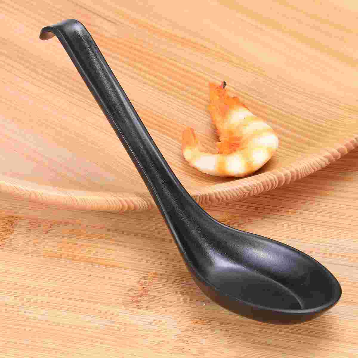 

Cabilock Black Melamine Spoons Chinese Won Ton Soup Spoon Hook Asian Plain Style Rice Spoon Dongbo Dessert Spoons