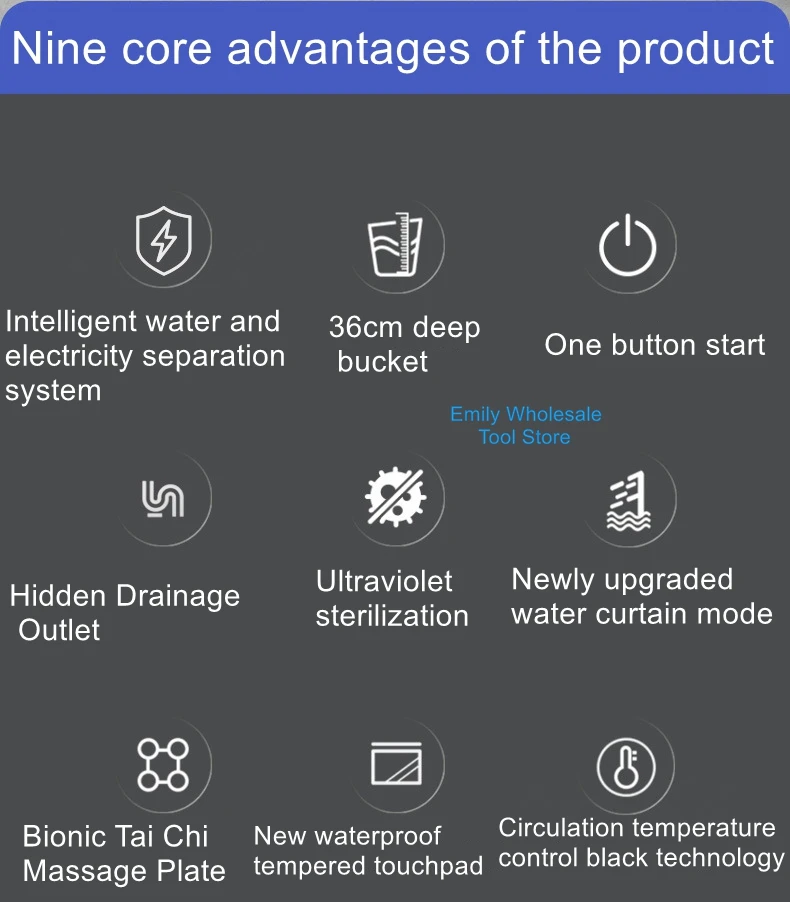 Description Picture 3 of itemGlass mirror touch screen footbath soaking bucket deep bucket surfing footbath constant temperature heating footbath bucket