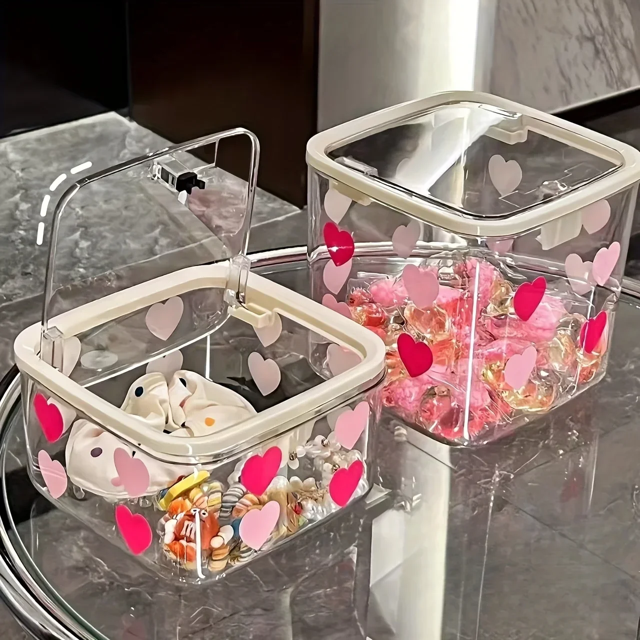 1pc Love Transparent Hair Accessory Storage Box, for Scrunchies, Headbands, Barrettes, Clips, and Jewelry Organizer