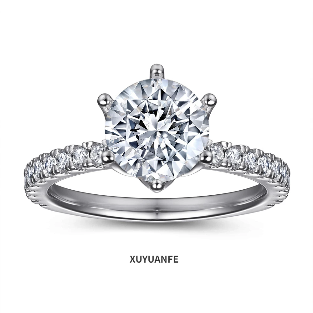 

XUYUANFE New Ns925 Ring Women's European and American Fashion Inlay Six Claw 2 Carat Zircon Stone, Small and Versatile Fashion