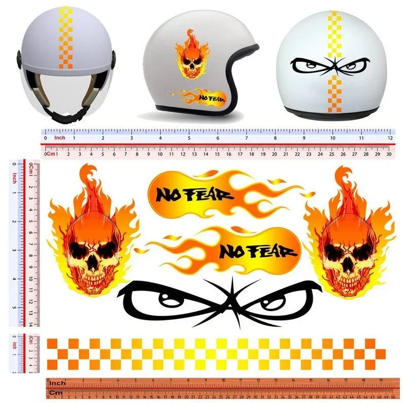 For 1Set No fear flames skulls motorcycle helmet stickers discounted around the sticker sticker helmet flames skull fire 6 pcs.