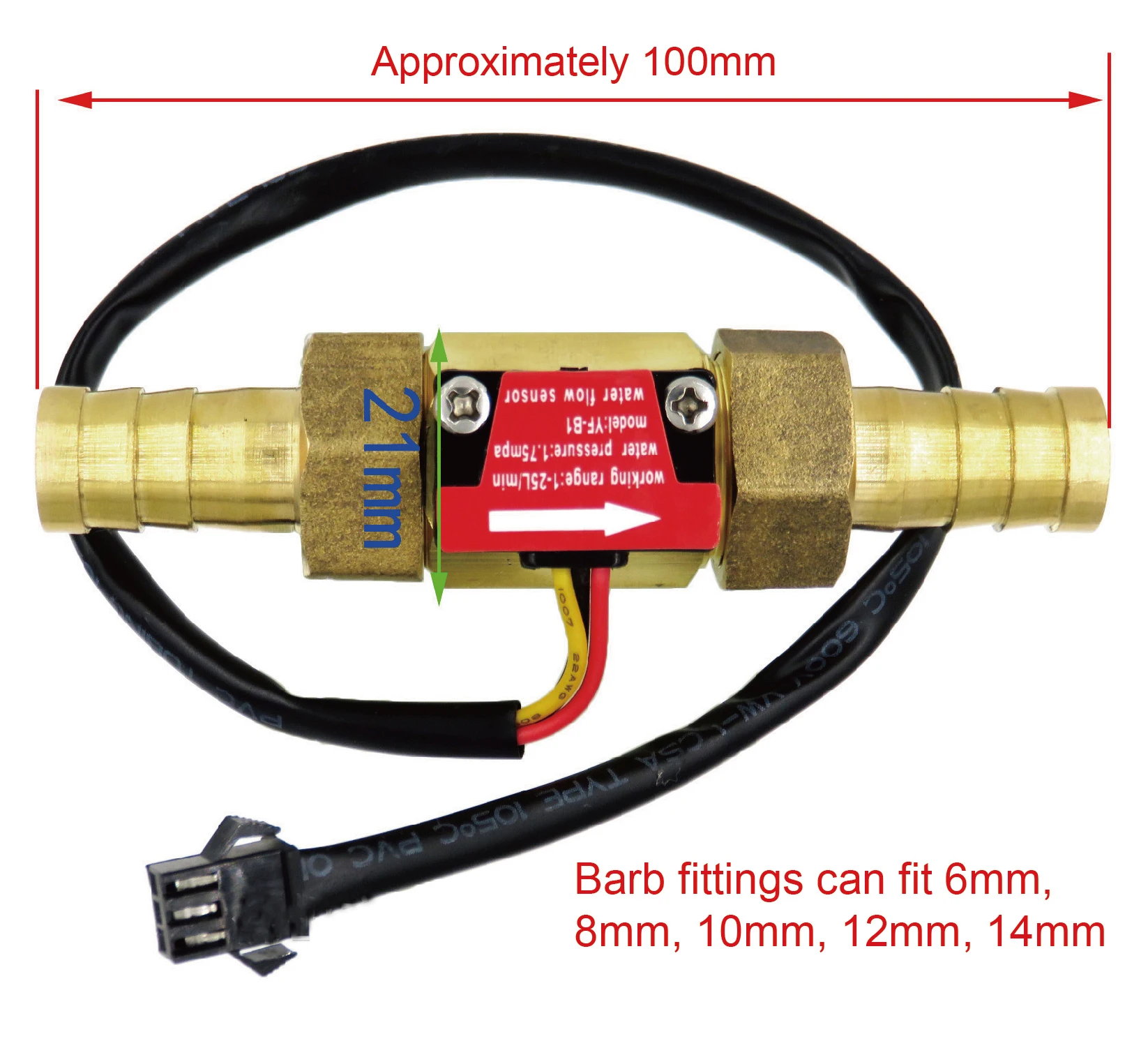 YF-B1 Brass Water Flow Sensor G1/2 1-25L/min Hall Turbine Impeller Meter 6/8/10/