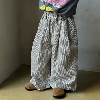 2024 Autumn New Children Loose Trousers Cotton Boys Fashion Striped Casual Pants Girls Versatile Wide Leg Pants Kids Clothes