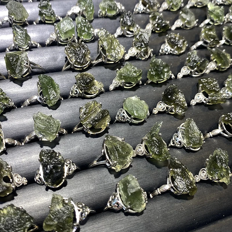 Unit One Piece 925 Silver With Natural Moldavite Rough Free Gemstone Jewelry Finger-Rings For Gift 6