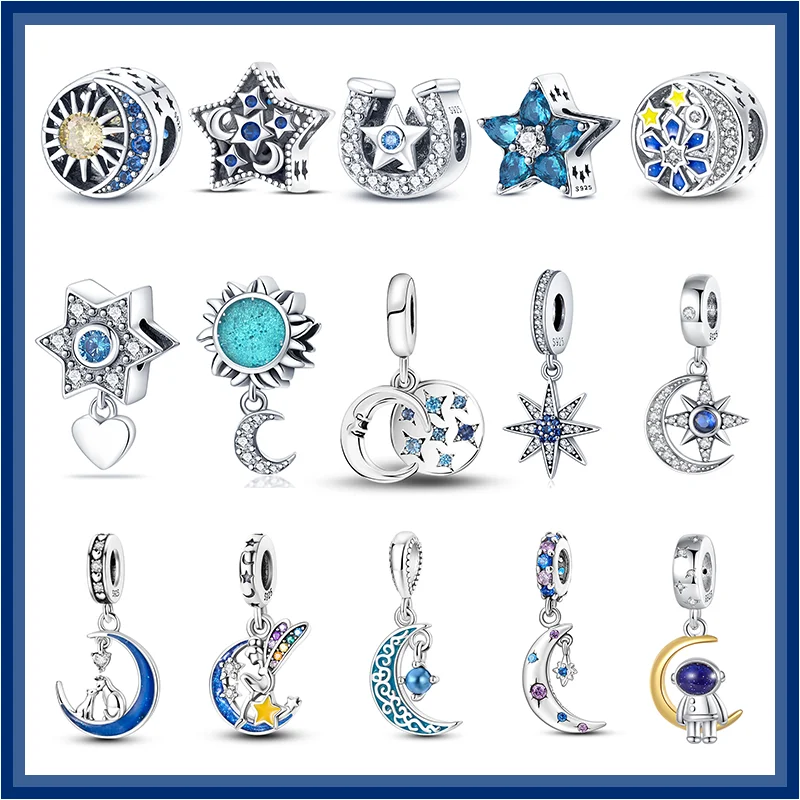 

925 sterling silver moon star shaped pendant beads suitable for Pandora original bracelet DIY fashion jewelry production
