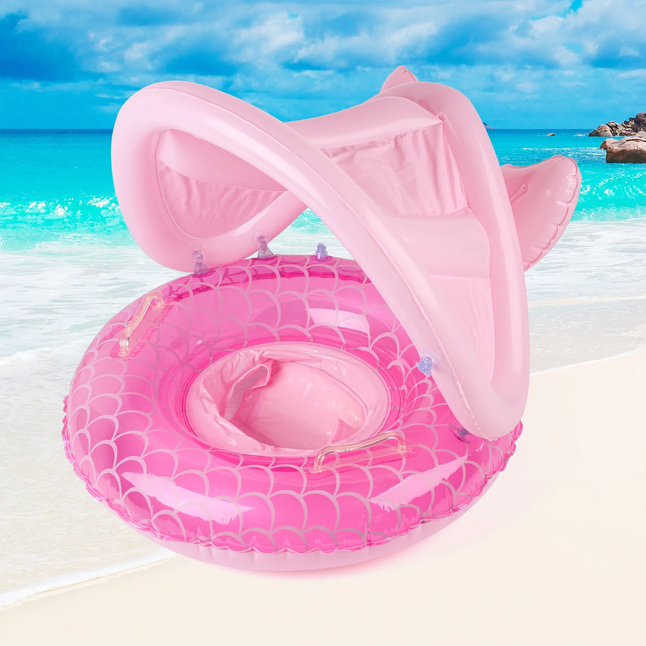 1PC Thick Pink Mermaid Covered Swimming Pool Float, Water Inflatable Swim Ring, Floating Underarm Ring, Inflatable Underarm Ring swimming ring,swimming pool float