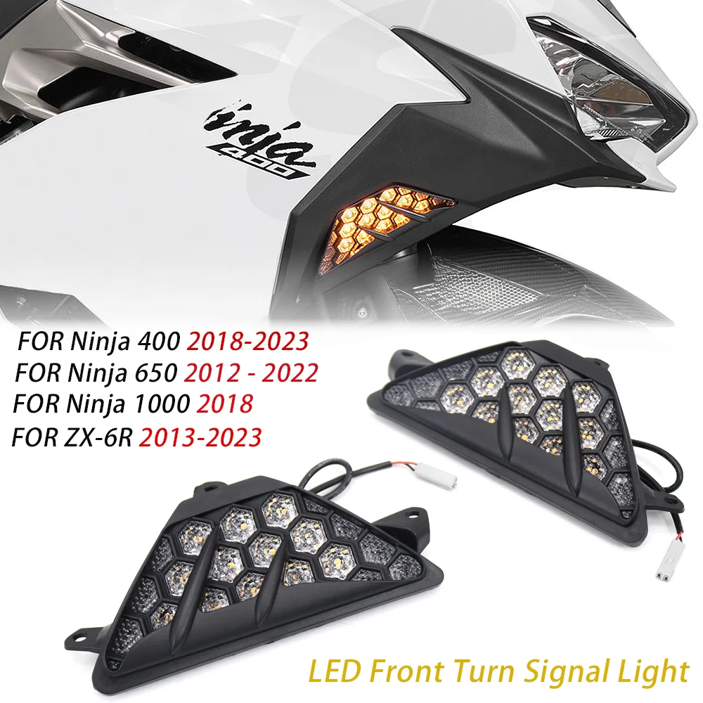 

For KAWASAKI Ninja 400 650 1000 300 & ZX-6R ZX6R Motorcycle Front Turn Indicator Blinker Signal Light LED New