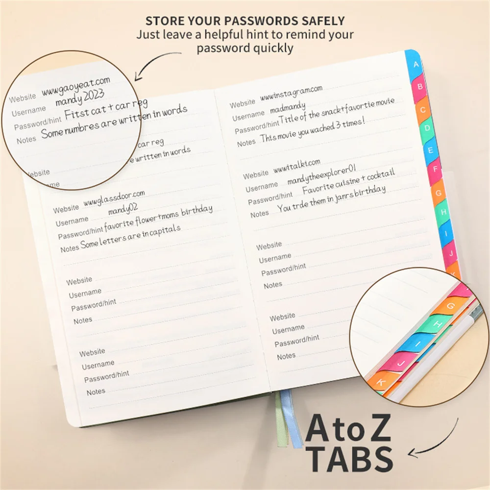 A5 Password Notebook with Alphabetical Labels Password Laptop Organizer for Computer Internet Address Site Logins Office Gifts password book