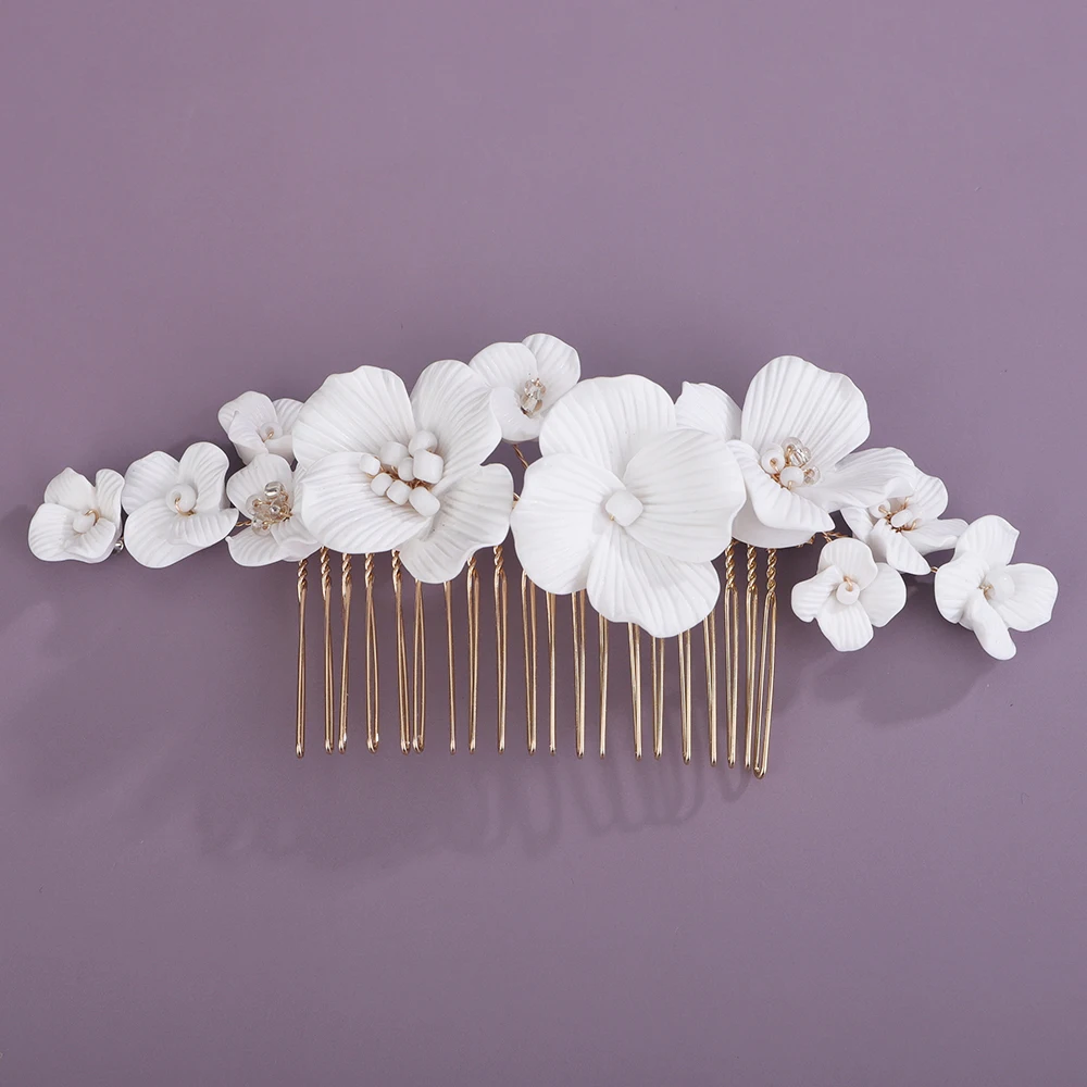 Bridal Jewelry Set Silver Women Flower Hair Comb Gold Crystal Handmade Wedding Accessories