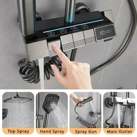 Piano Key 4 Ways Water Outlet Shower Full Set Bathroom Wall Mount Intelligent Temperature Digital Display Shower Faucet System 2