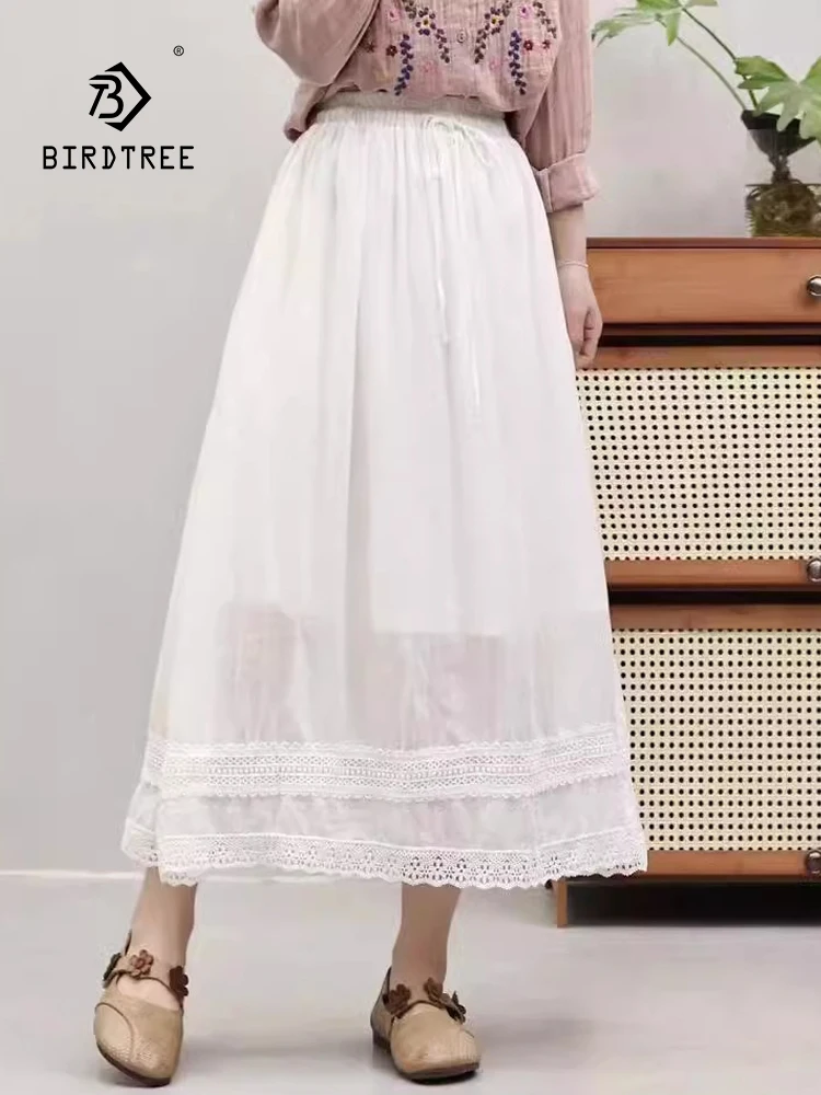 

New Spring Linen Skirts Women Elastic Waist Lace CAKE Skirt Girl Sweet Literature OL Casual Loose Skirt 2024 Summer B45446QC