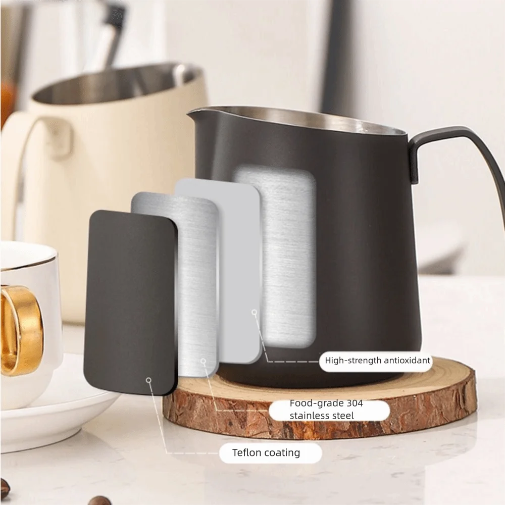 Stainless Steel Milk Frothing Pitcher 500/750ml Long Rounded Spout Latte Art Jug Clear Scale V-Mouth Design