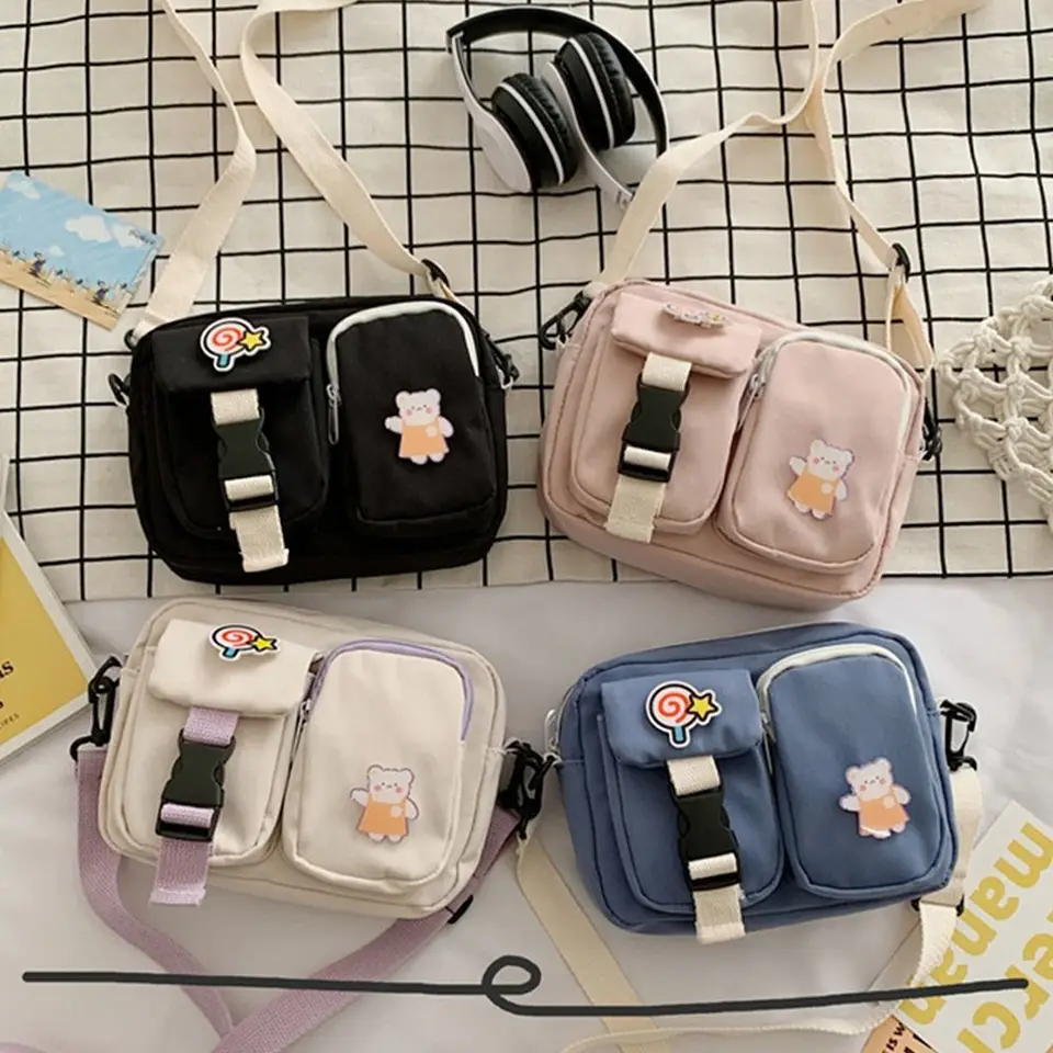 Borsa A Tracolla In Tela A Secchiello – Piccola E Carina Per Ragazze, Colore Talpa, Con Coulisse E Tasca Interna, Dimensioni 19x24 Cm, Cinghia Regolabile - 5