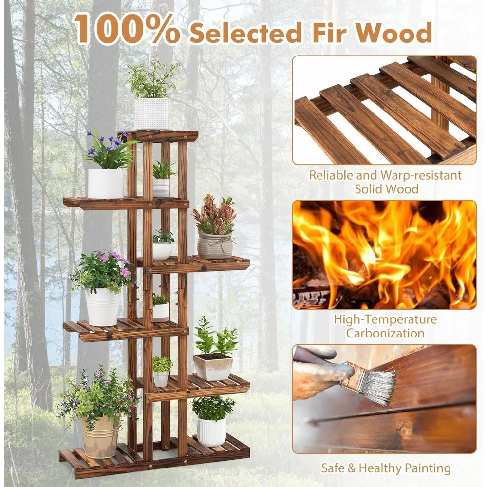7 Tier Plant Stand Indoor, Bonsai Display Shelf, Wood Plant Holder 5