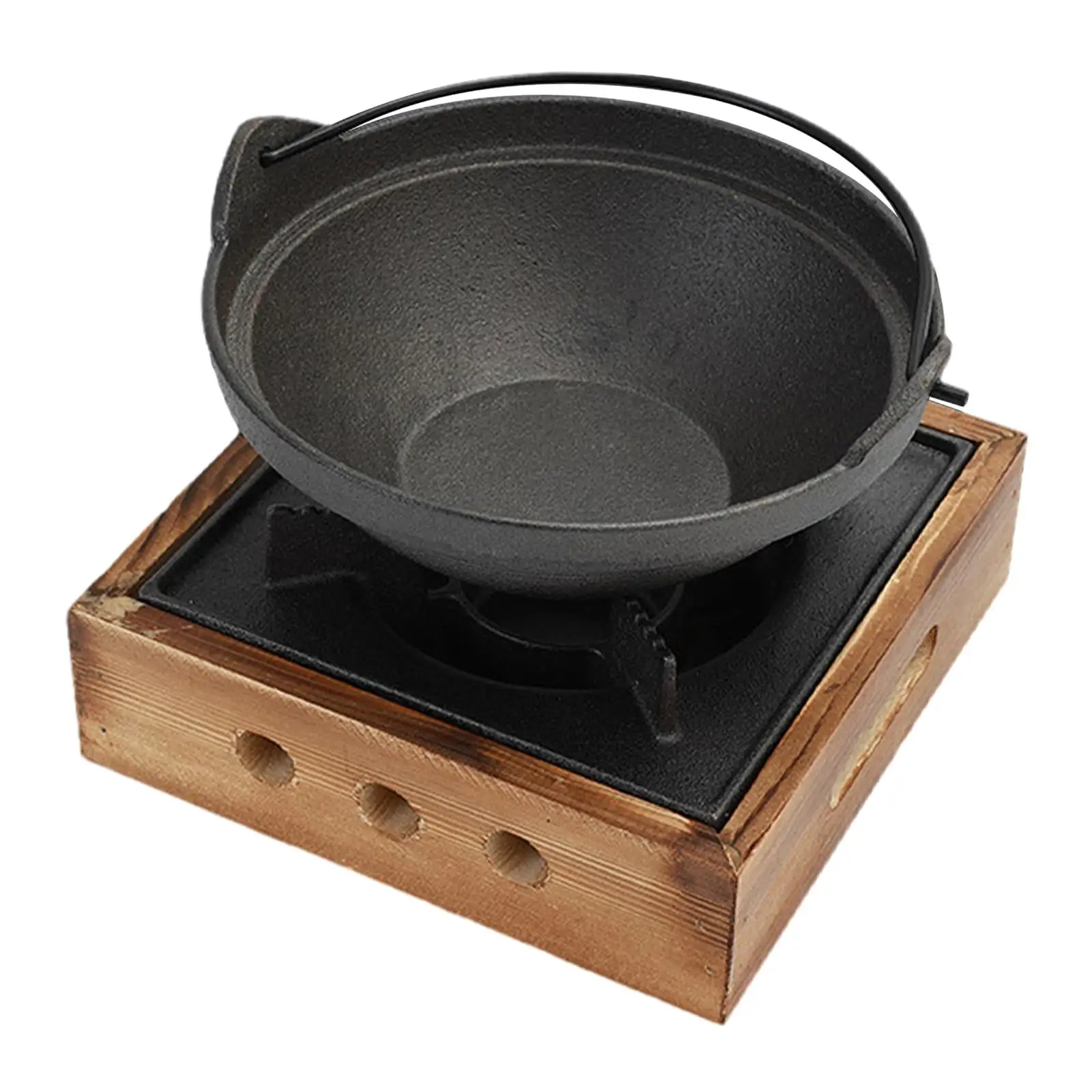Camping Furnace Hot Pot Furnace with Pot without Lid Sturdy Cast Iron Wok Stand Fondue Furnace Fire Boiler for Traveling, 4