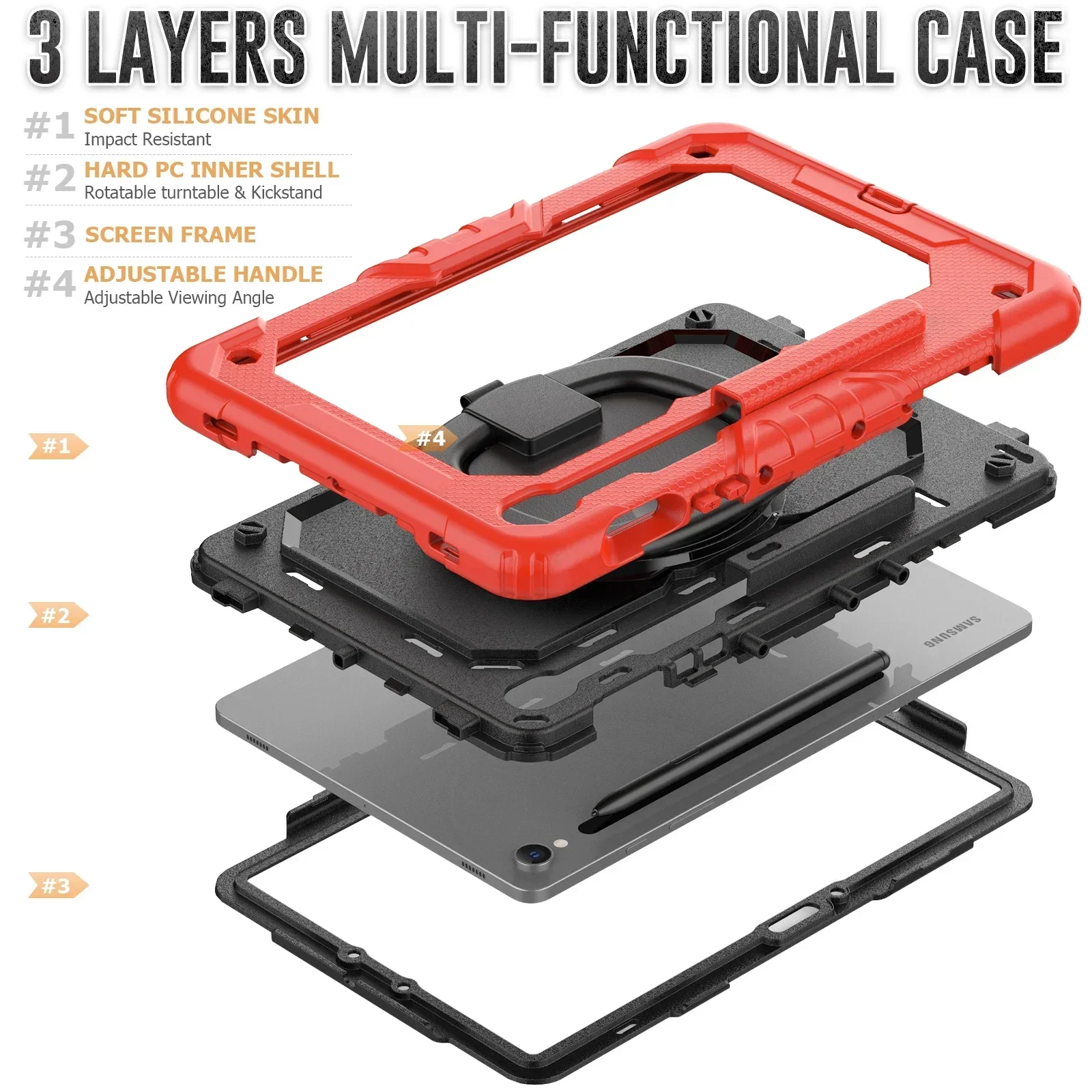Shockproof Tablet Case with 360° Rotatable Stand & Shoulder Strap - Kids Protective Cover