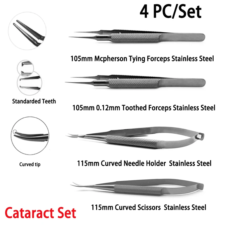 Ophthalmic Tool Cataract Set 4pcs/set Tweezers Needle Holders