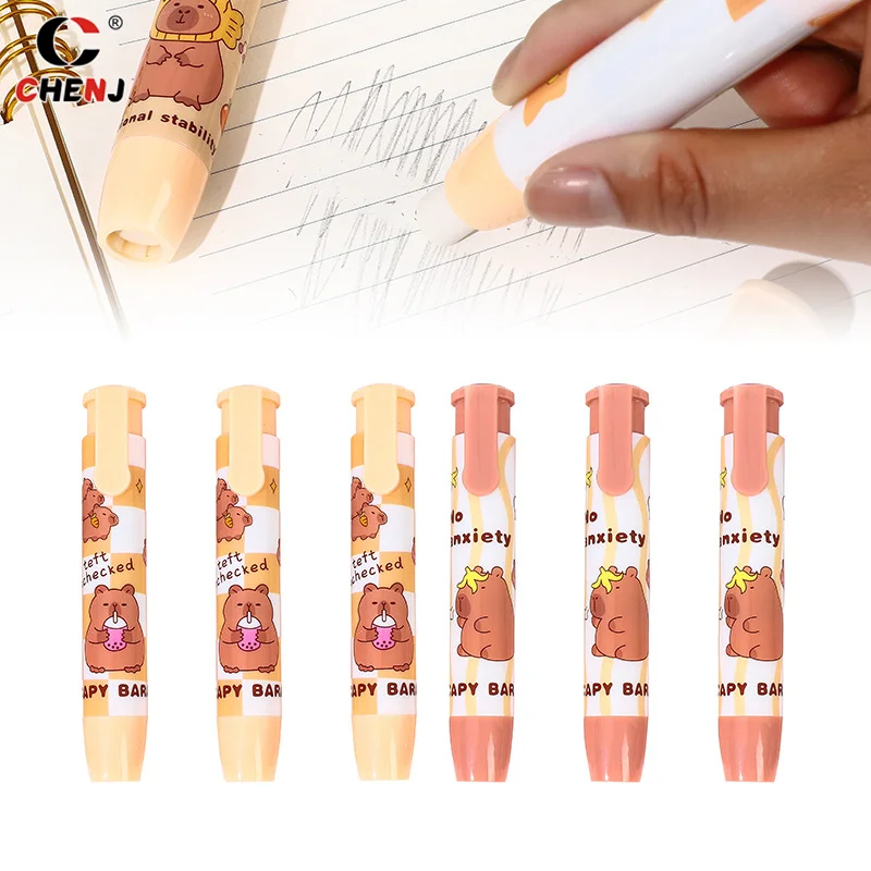 Cute Capybara Press On Erasers Cartoon Kawaii Retractable Rubber Pencil Erasers Kids Students Writing Drawing pencil eraser retractable eraser