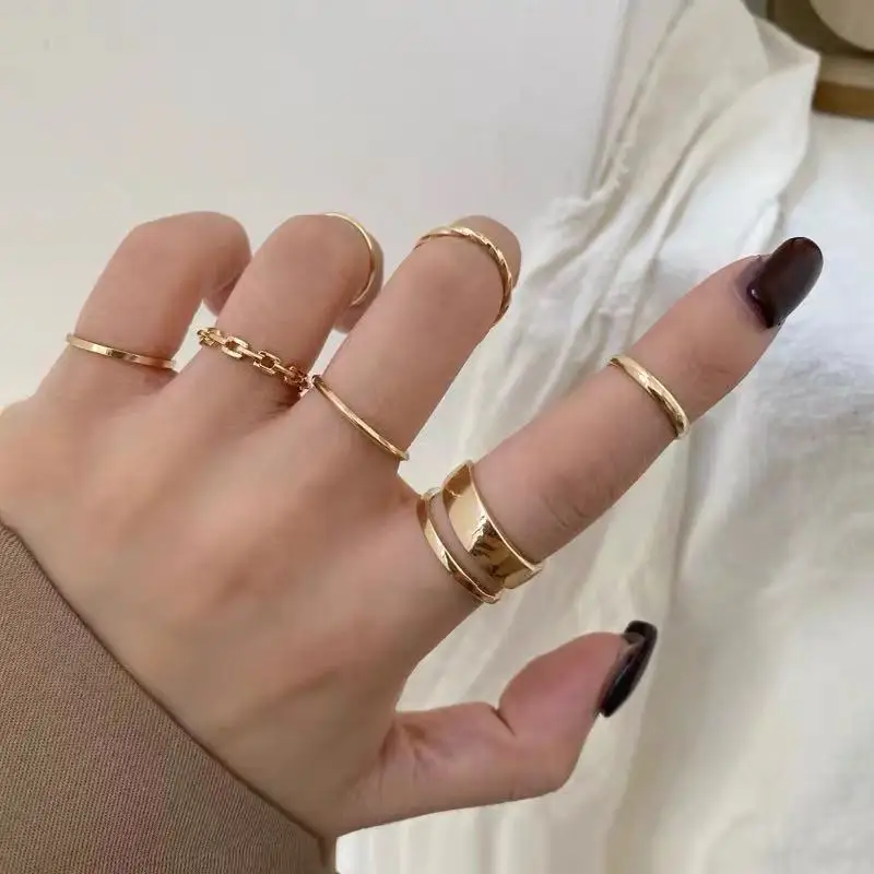 7pcs Ring set Instagram Hip Hop Style Adjustable Index Finger Joint Ring Retro Punk Men's and Women's