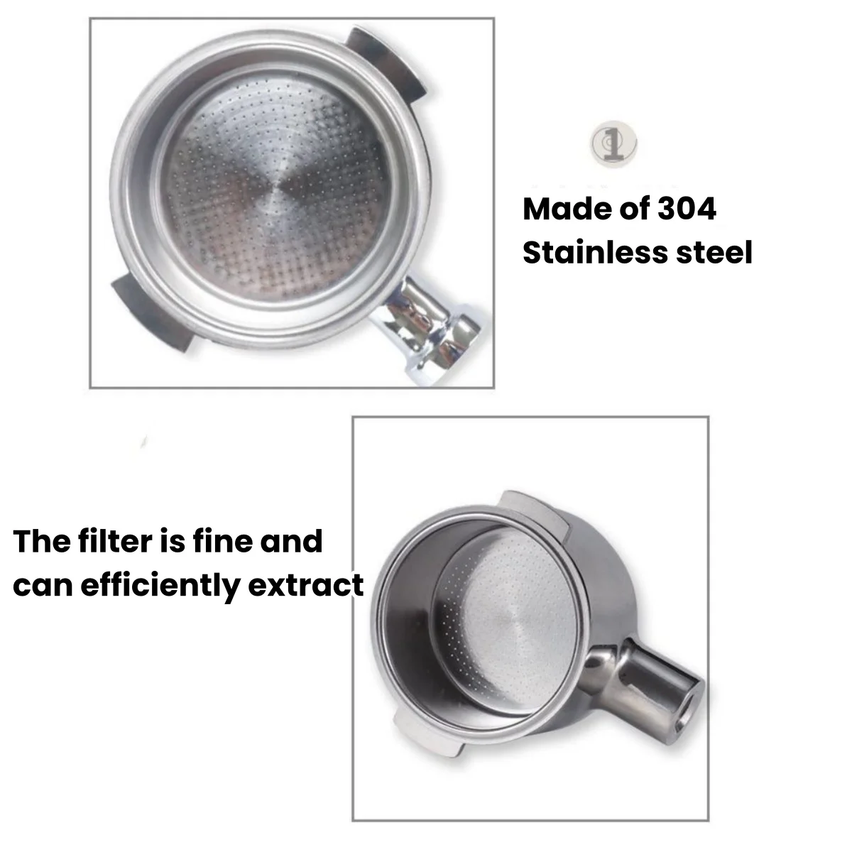 Porte-Filtre Sans Fond 51 Mm 2 Oreilles - Compatible Machines à Café De'Longhi Et Similaires, Acier Inox Et Noyer