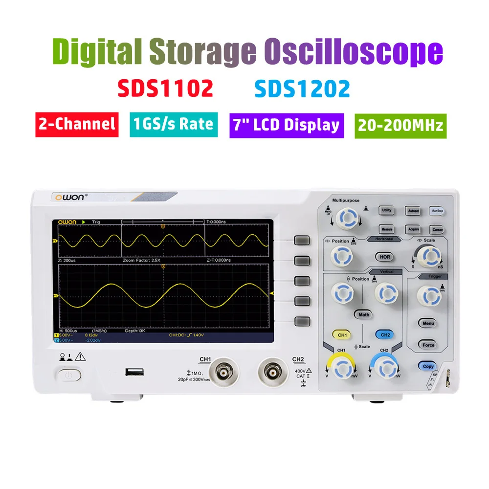 Owon sds1102 sds1202オシロスコープ,2チャンネル,デジタル 