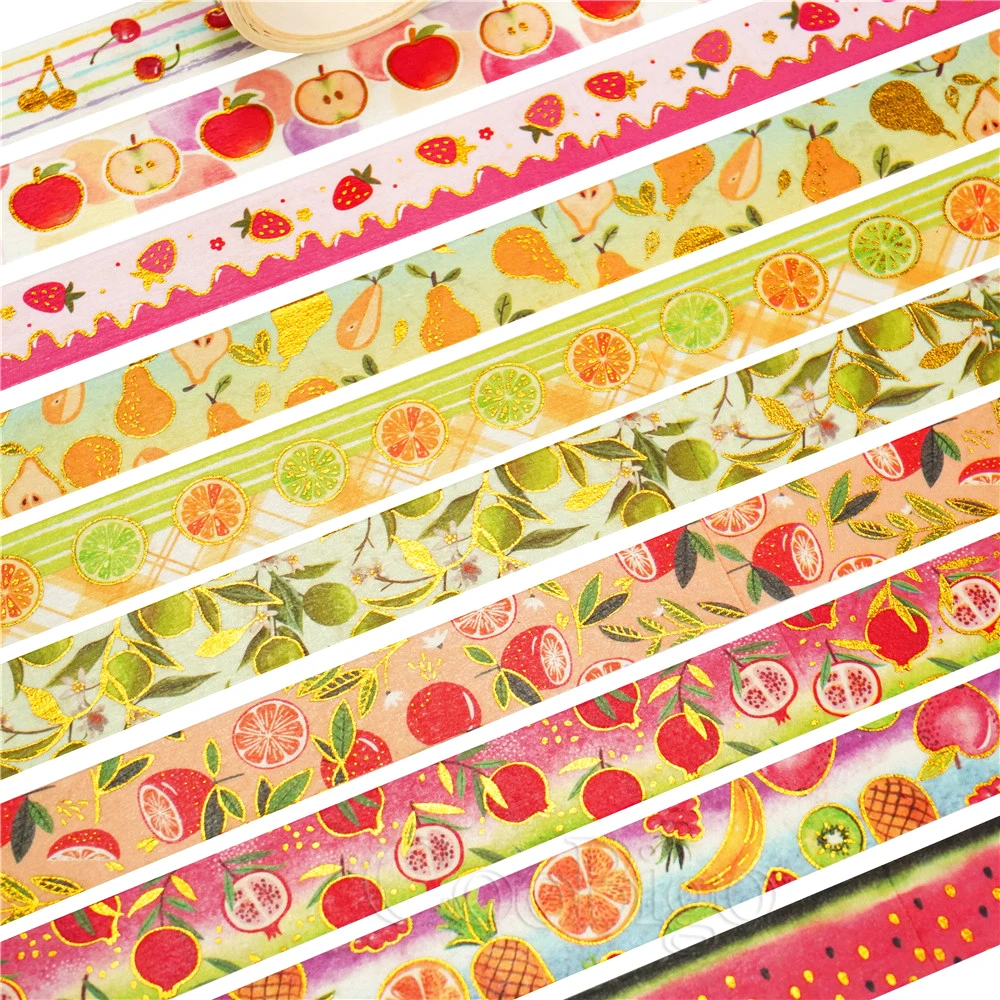 10Roll/Lot Fruits Washi Tape Set Cute Sticker Scrapbooking Journal  Aesthetic Stationery Gold Foil Strawberry Orange