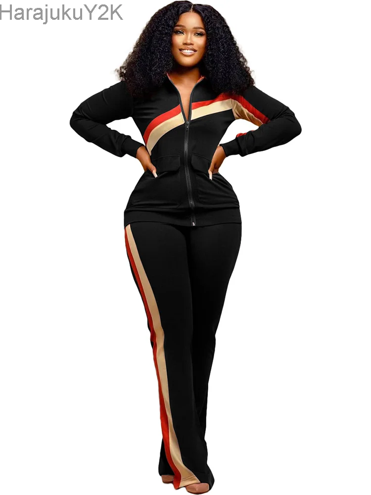 

African Clothes For Women 2 Piece Set Tops And Pant Suits Spring Autumn New Fashion Splice Casual African Clothing Tracksuit Set