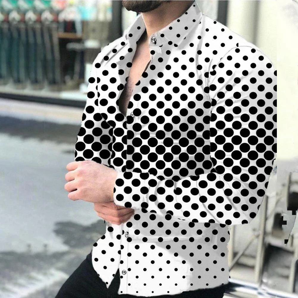 Men's Shirts Simple Color Contrast 3D Printed Branded Casual Button Cardigan Tops Slim Fit Long Sleeve Party Wear Male Clothing