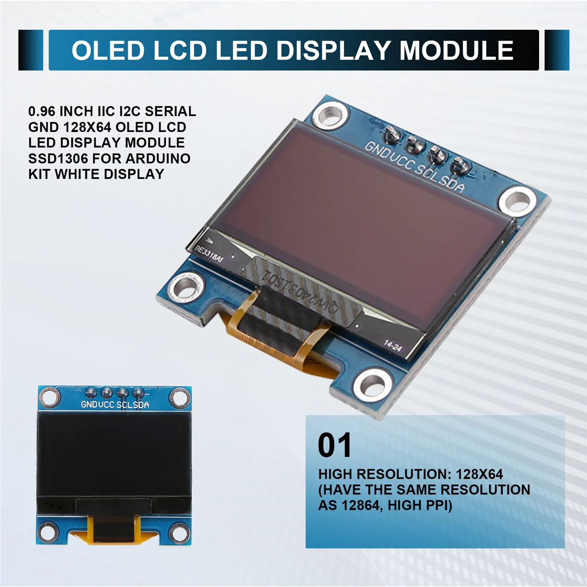 0.96 Inch IIC I2C Serial GND 128X64 OLED LCD LED Display Module SSD1306 for Arduino Kit White Display NND