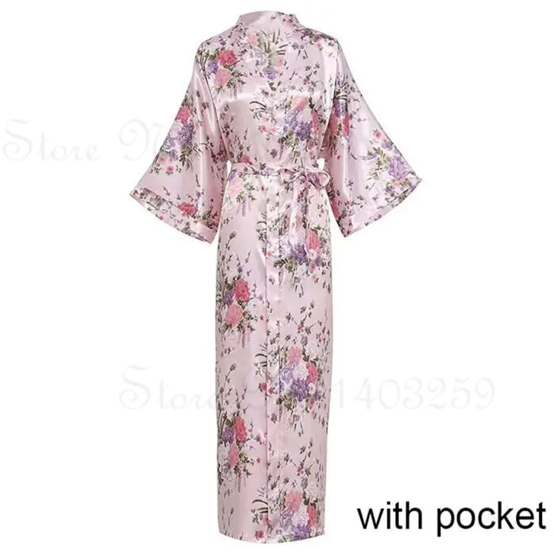 Elegant Satin Kimono Robe with Pockets - Women's Luxurious Loungewear and Bridal Dressing Gown
