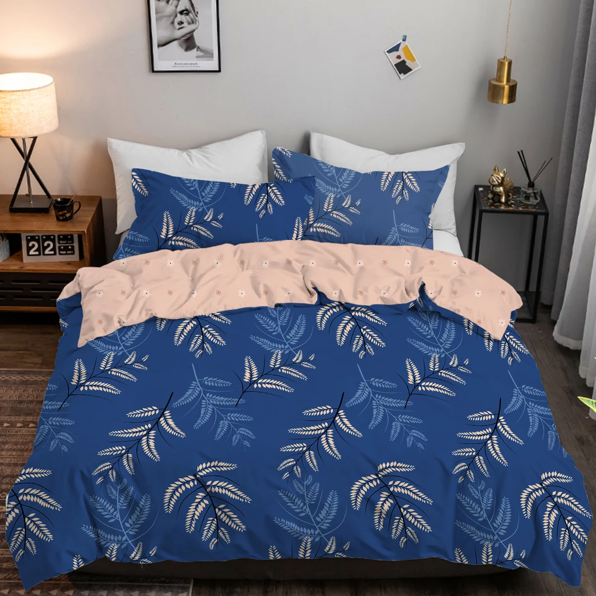 

BlessLiving 3D Leaf Duvet Cover Blue Branches Comforter Cover Garden Floral Bedding Set for Girls Boy Women Bed Soft And Comfort
