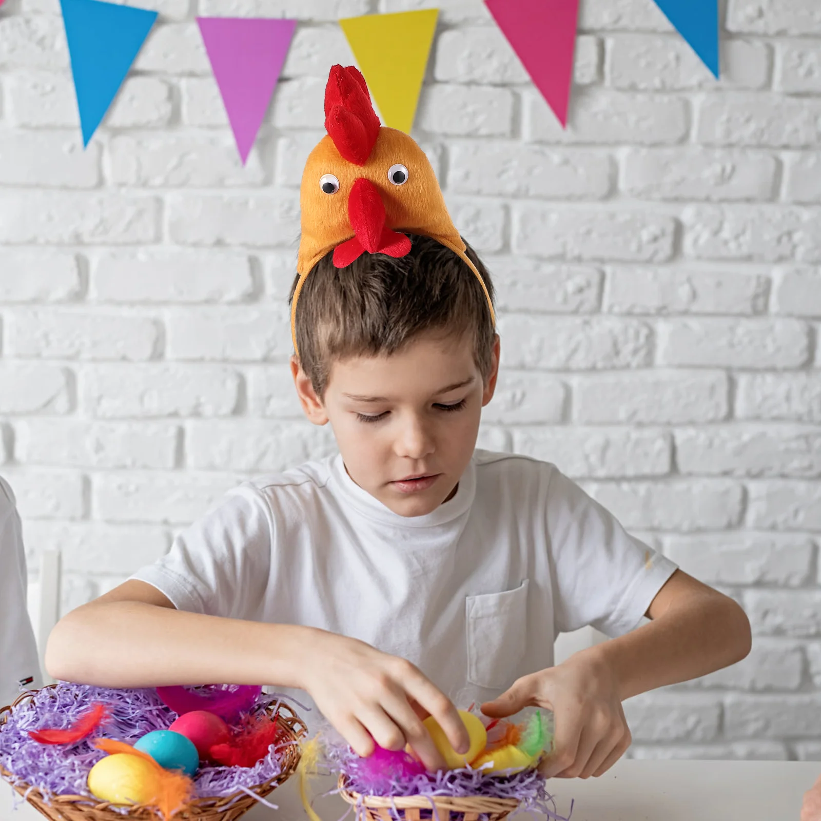 Three Piece Set Animal Headband Chicken Costume Easter Party Bow Tie Tail Hairband Headwear Accessories Costumes