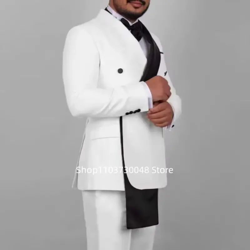 Fashion Style Men's 2-Piece Formal Wedding Suit Double Breasted Jacket Trousers Groom Tuxedos Slim Fit Business Men Suits