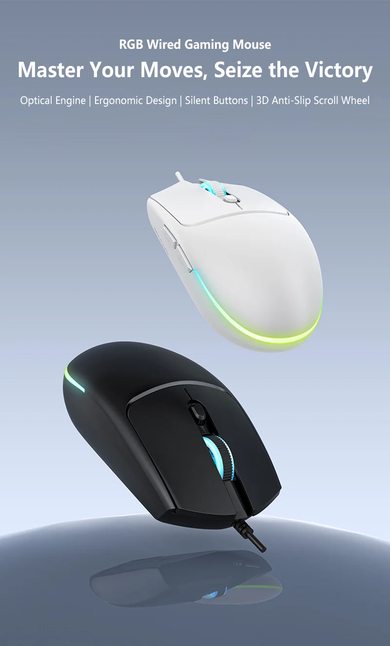 레노버 M300 경량 유선 마우스, RGB 브리딩 라이트, 4 DPI 2400DPI, 조용한 인체공학적 유선 마우스 (PC, 노트북, 태블릿, 맥용)