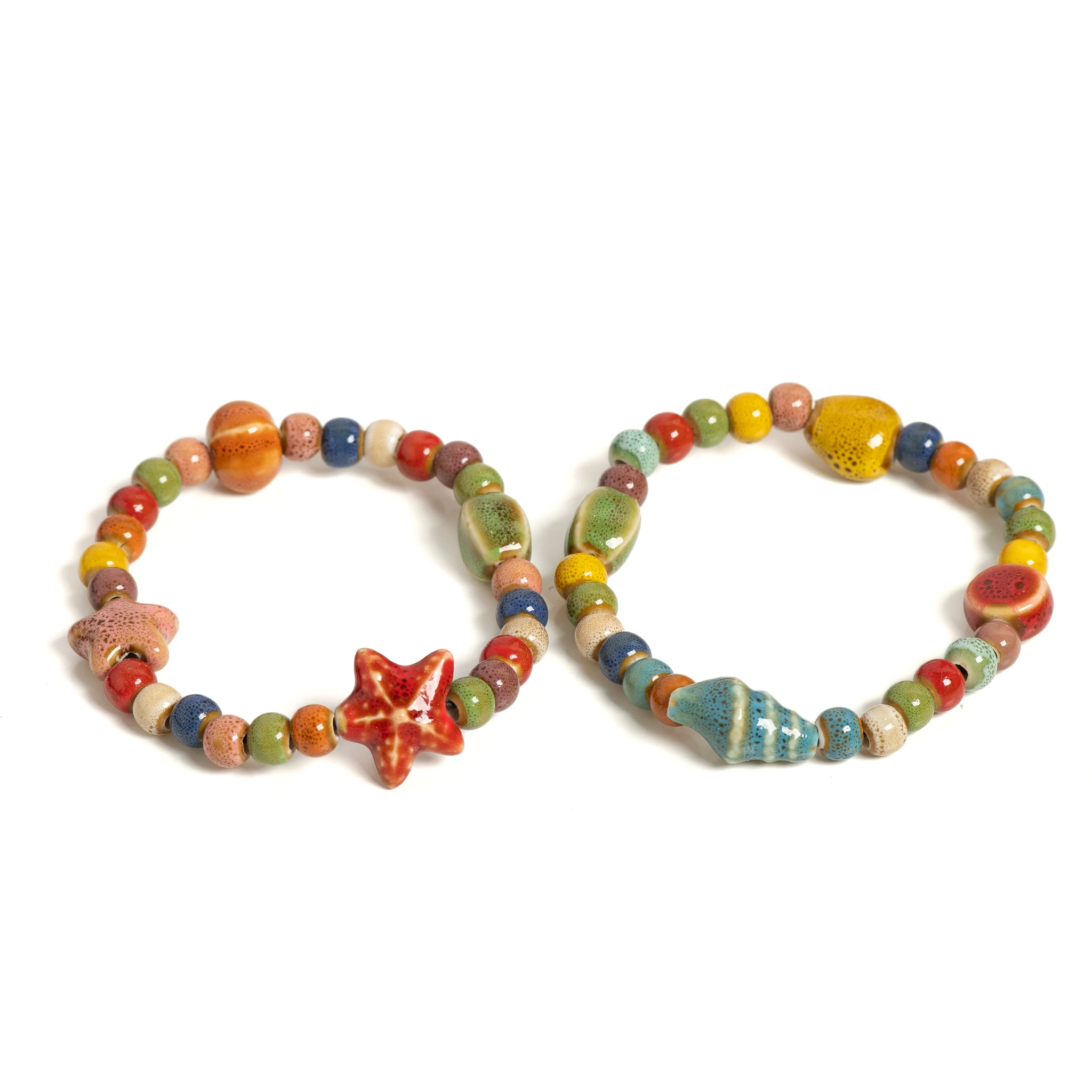 Ceramic beaded bracelet handmade starfish seashell boho beach jewelry elastic wristband for women teens