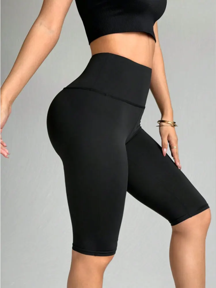 Women’s High Waist Solid Color Capri Sports Leggings Summer Cool Breathable Bottoms For Fitness Jogging Cycling Yoga Sweatpants 3