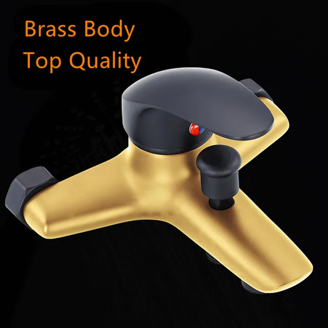1PC สีดําทองเหลืองห้องน้ําก๊อกน้ําก๊อกน้ําก๊อกน้ําแตะติดผนังห้องน้ําก๊อกน้ําอ่างอาบน้ํา 3