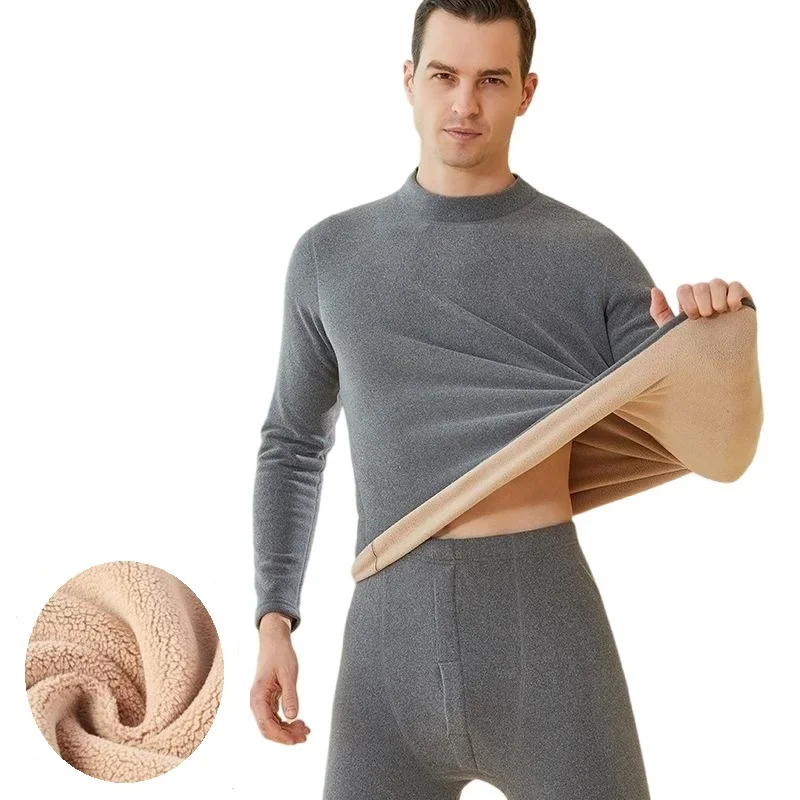 Winter Thermal Underwear Men Mock-neck First Layer 2 Pieces Under Panties and Undershirts Keep Warm Clothing Elastic L-4XL