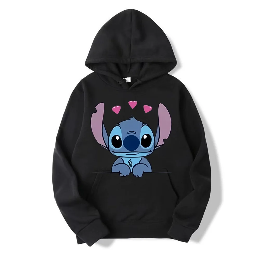 Disney Stitch Cartoon Anime Women Pullover Spring Autumn Men Oversized Hoodie 2024 Fashion Casual Couple Sweatshirt Clothes Tops 3