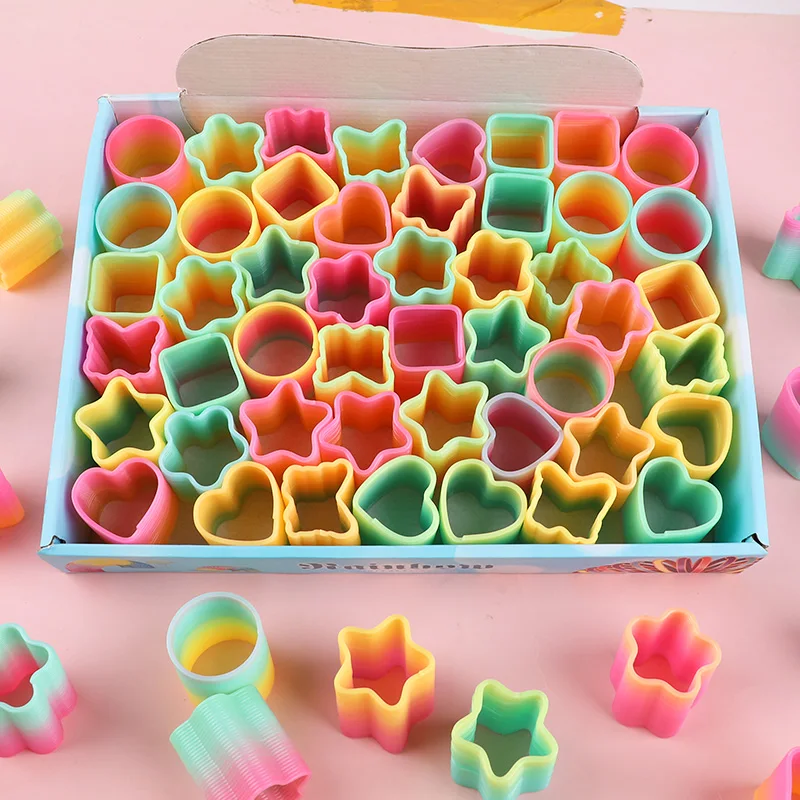 48Pcs/box Plastic Magic Rainbow Coil Spring Kids Birthday Party Favors Fidget Toy Goodie Pinata Fillers Boy Girl Christmas Gift