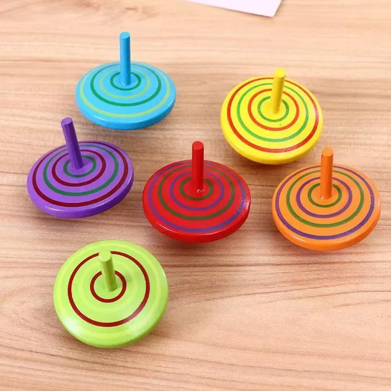 3PCS Handmade Painted Wood Spinning Tops Large Size 6CM Gyroscope Toys for Kids Boys Girls Educational Gifts Classroom Rewards - 5