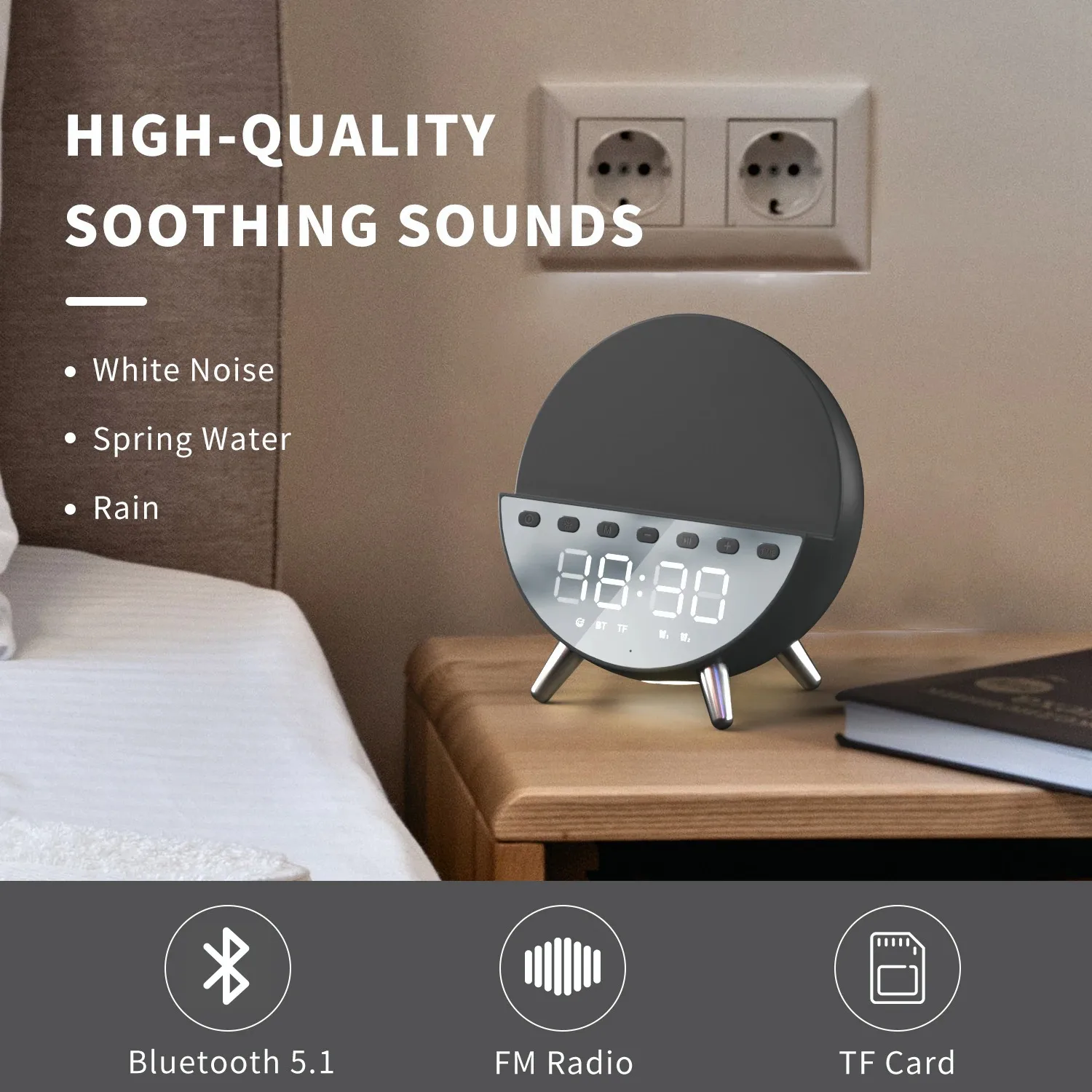 

NEW Multifunctional 5-in-1 Creative Bluetooth Audio Clock Alarm Clock Night Light Mobile Phone Wireless Charger 15W