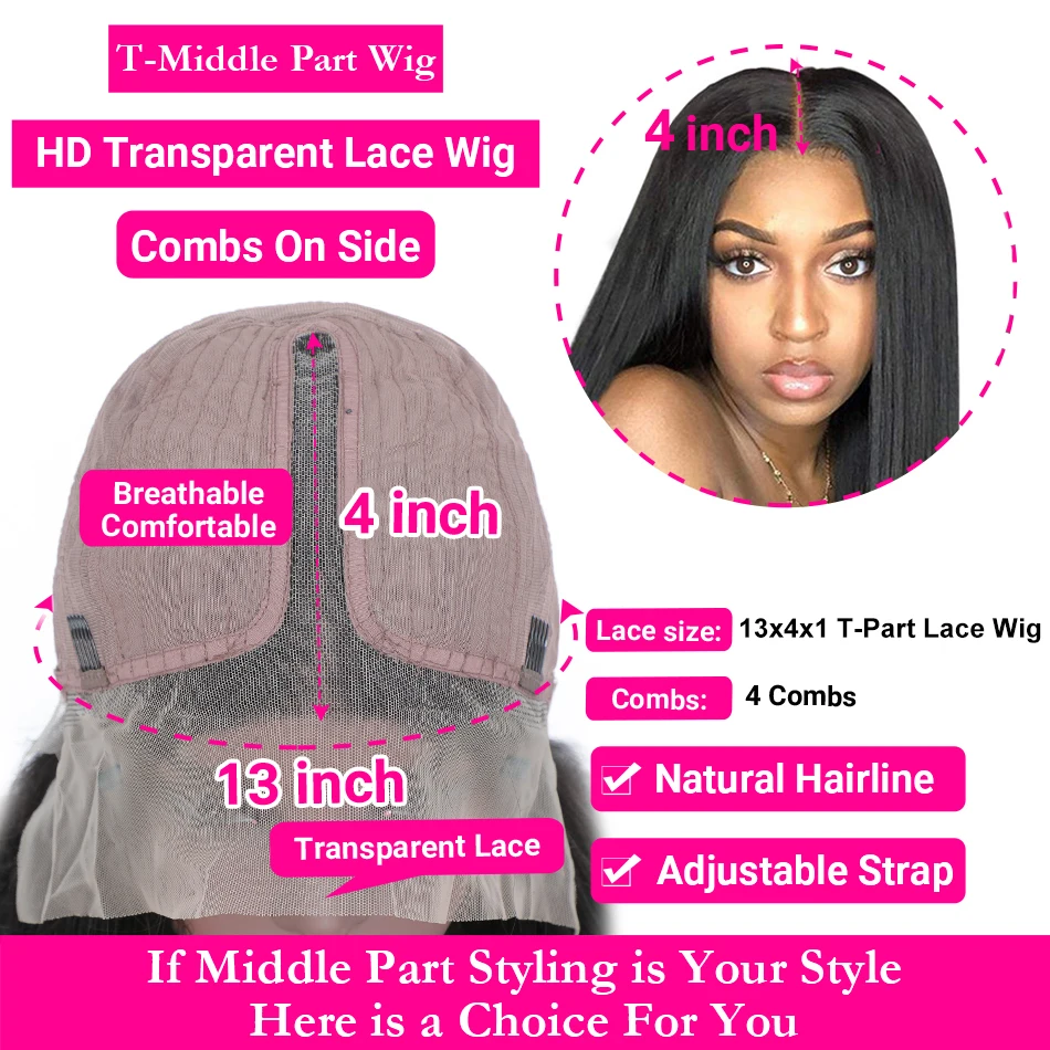 Malaysian Kinky Straight Wigs Human Hair Lace Frontal Wig 4x4 Lace Closure Wig For Black Women 13x1 T Part Pre Plucked