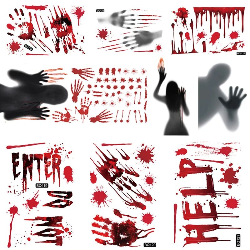 Wall stickers Female ghost wall decal Halloween decor Halloween stickers horror blood hand print door stickers window bathroom shadow glass