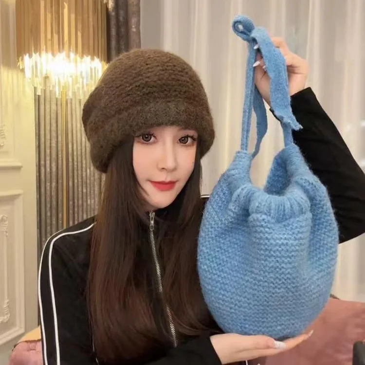 Fashion Y2K Cute Beanie Autumn Winter Women Warm Japanese Knit Hat Pile Caps Men Ear Protection Tie Pullover Hat Gorro Bonnet 2