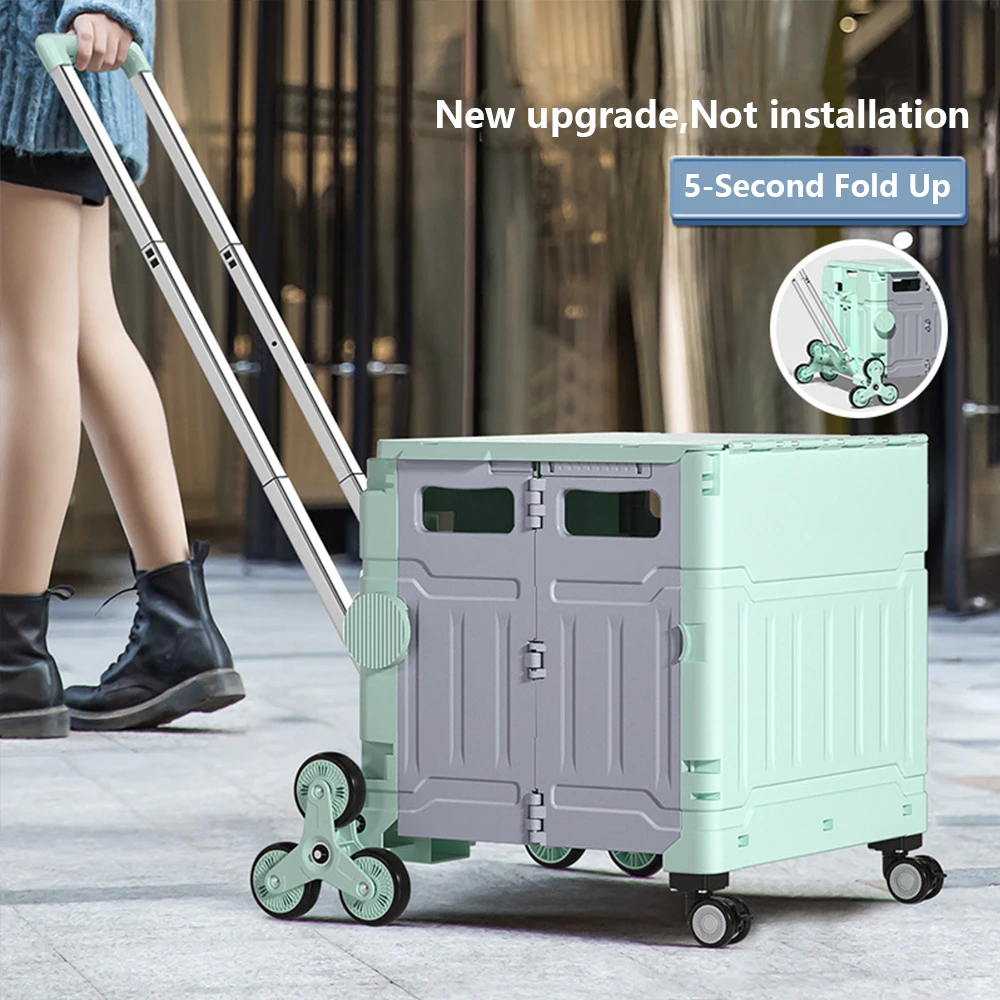 Folding Cart Hand Shopping Cart Carrier Luggage Trolley Large Storage Box Outdoor Travel Picnic Luggage Handcart with 8 Wheels