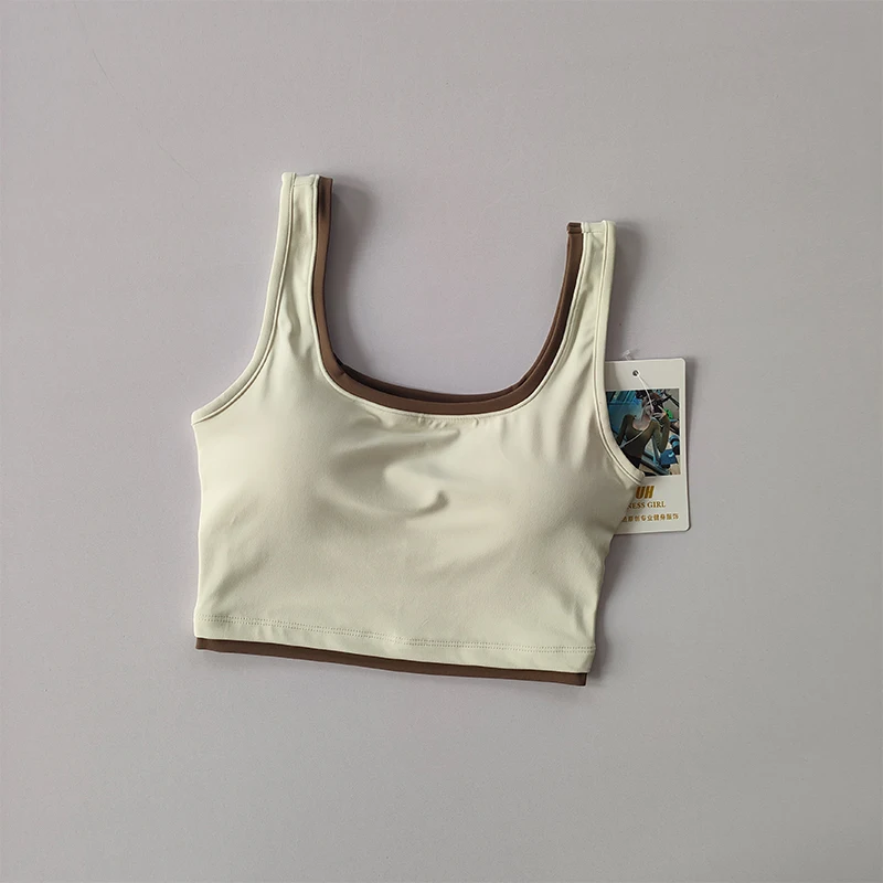 thumbnail image 1 of Sujetador deportivo en forma de U de contraste para mujer, camiseta sin mangas para Yoga, correr, entrenamiento, Nude, Fitness, Verano, 1 of 5