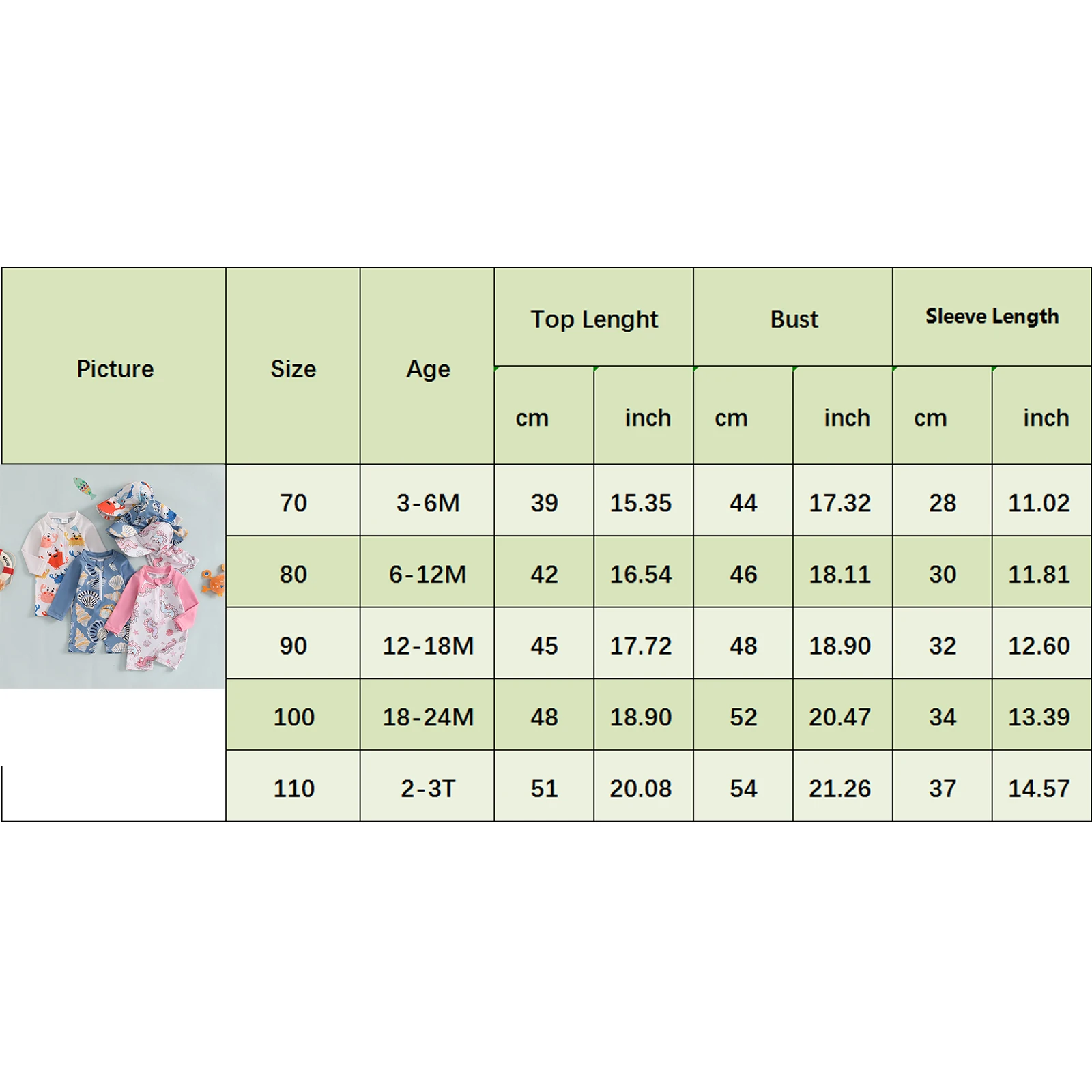 Infant Baby Boys Girls Rash Guard Children Cotton Seahorse Shell Pattern Zip Up Swimwear Toddler Long Sleeve Crew Neck Swimsuits