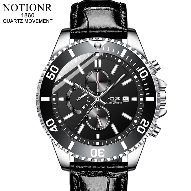 NOTIONR Man Business Leather Watch Luxury Mens Waterproof Quartz Wrist Watch Luminous Clock relogio masculino
